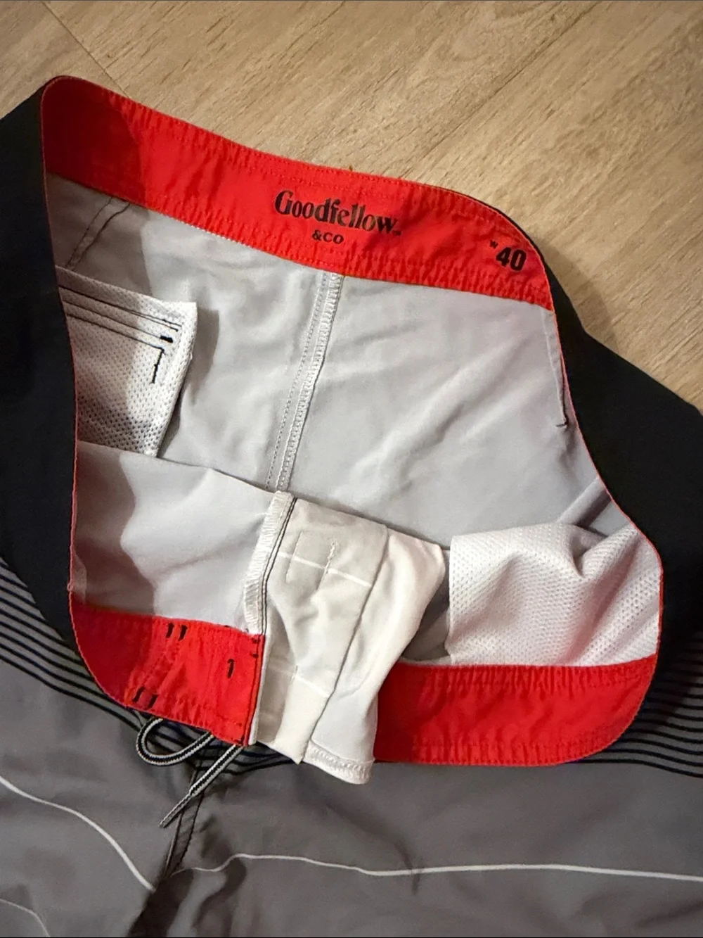 Goodfellow & Co Black, Gray & Red Men’s Gradient Board Shorts